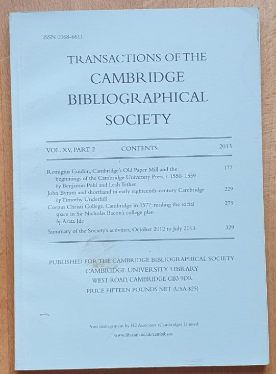 Transactions of the Cambridge Bibliographical Society Vol.XV, Part 2 (2013)