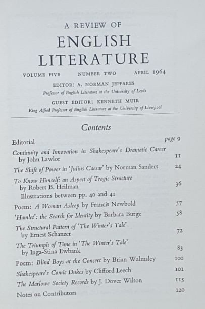 A Review of English Literature volume V number 2 April 1964. Shakespeare number