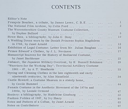 Costume: the Journal of the Costume Society. No 1 & 2 1967-8