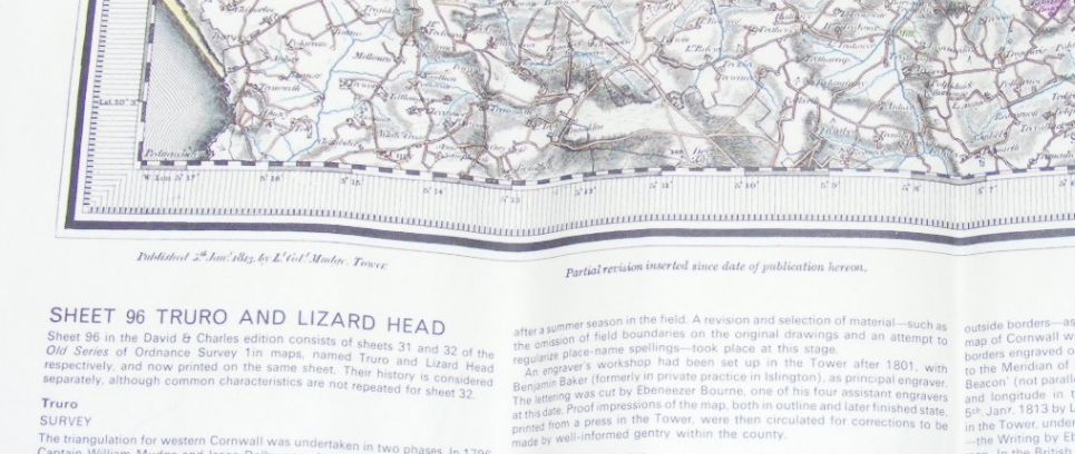 Truro and Lizard Head: Sheet 96, reprint of the first edition of the one-inch Ordnance Survey of England and Wales