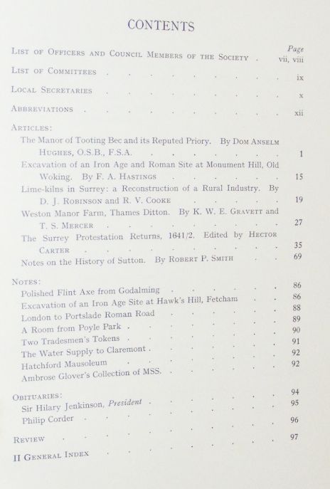 Surrey Archaeological Collections relating to the history and antiquities of the county, Volume LIX [59] 1962