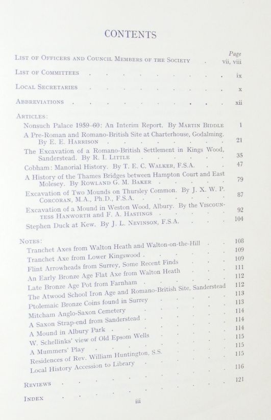 Surrey Archaeological Collections relating to the history and antiquities of the county, Volume 8, 1961