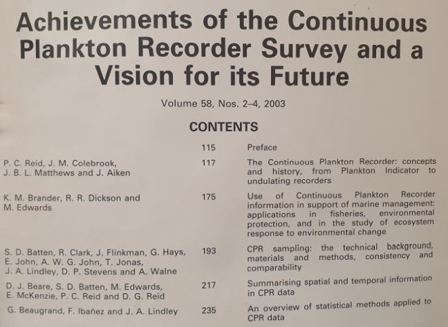Progress in Oceanography, vol.58, nos.2-4, 2003. Special issue: Achievements of the Continuous Plankton Recorder Survey and a Vision for its Future