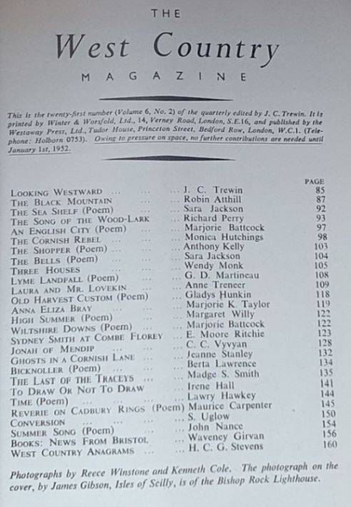 The West Country Magazine Twenty-One [21], (Vol 6 No 2), Summer 1951
