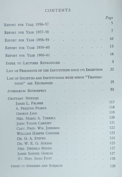 Annual Reports and Transactions of the Plymouth Institution and Devon and Cornwall Natural History Society Vol. XXIII 1956-57, 1957-58, 1958-59, 1959-60 and 1960-61