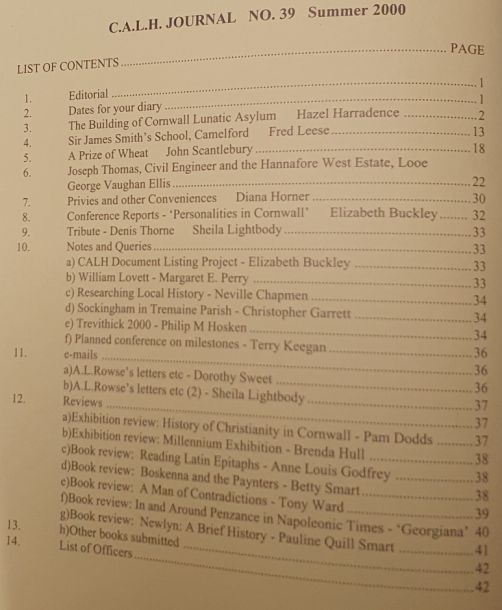 Cornwall Association of Local Historians Journal, No. 39, Spring 2000