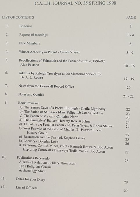 Cornwall Association of Local Historians News Magazine, No. 35, Spring 1998