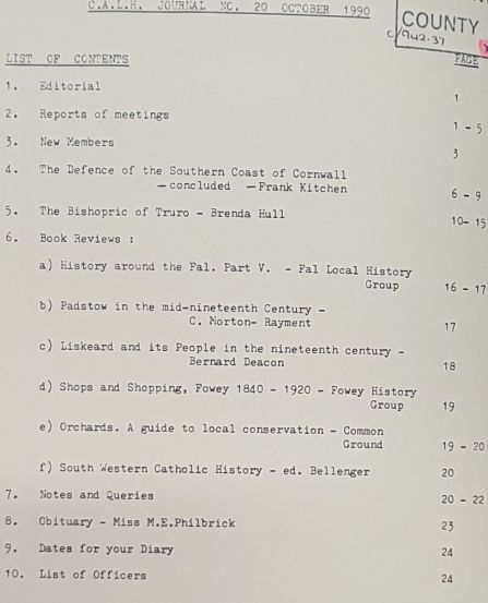 Cornwall Association of Local Historians News Magazine, No. 20, October 1990
