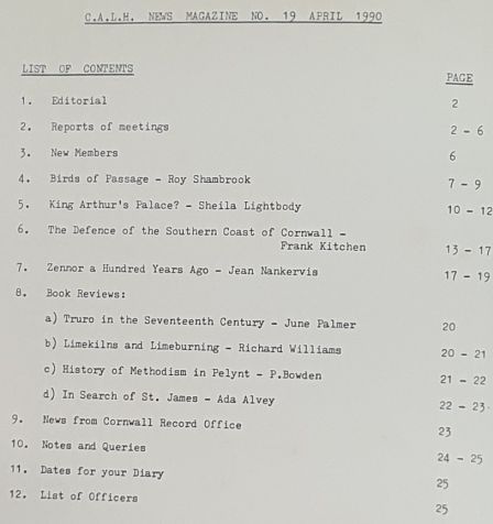 Cornwall Association of Local Historians News Magazine, No. 19, April 1990