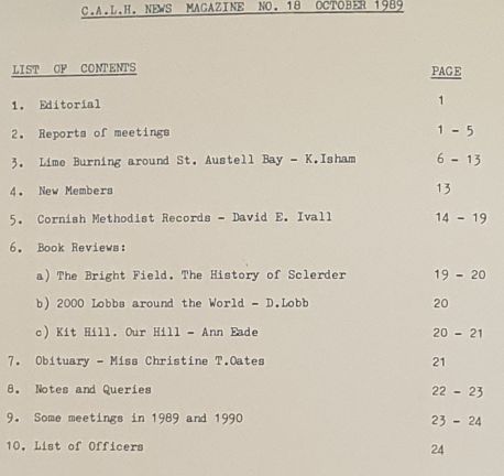Cornwall Association of Local Historians News Magazine, No. 18, October 1989