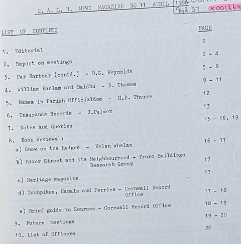 Cornwall Association of Local Historians News Magazine, No. 11, April 1986