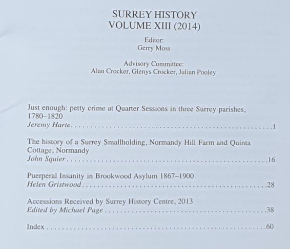 Surrey History Volume XIII [13], 2014