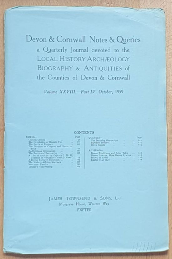 Devon and Cornwall Notes & Queries volume XXVIII, Part IV, October 1959