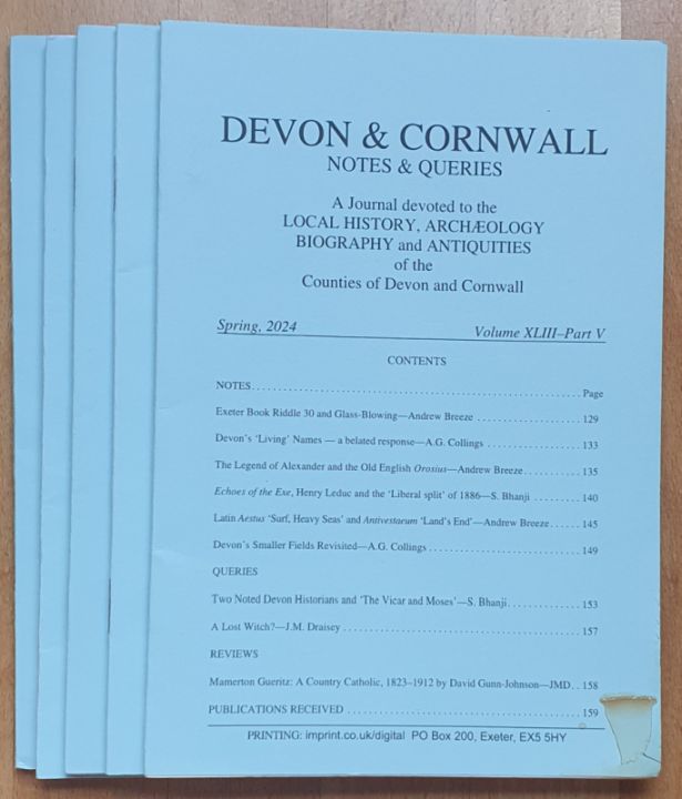 Devon and Cornwall Notes & Queries volume XLIII, Parts I-V, Spring 2022 - Spring 2024