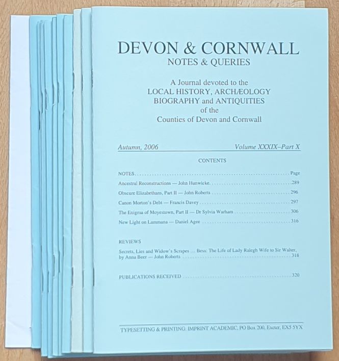 Devon and Cornwall Notes & Queries volume XXXIX, Spring 2002 - Autumn 2006 [10 volumes] plus Index