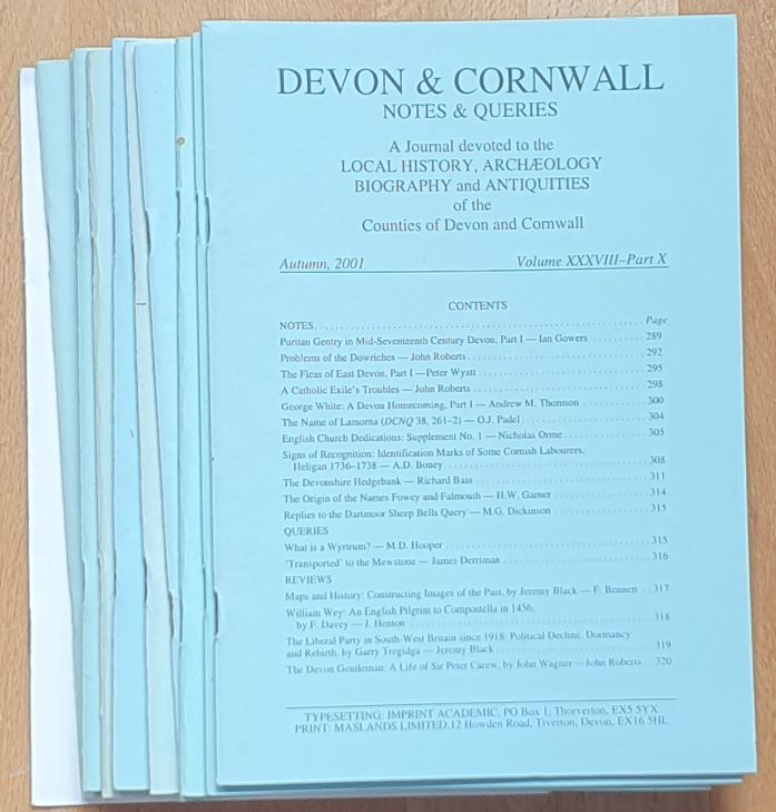 Devon and Cornwall Notes & Queries volume XXXVIII, Spring 1997 - Autumn 2001 [10 volumes] plus Index
