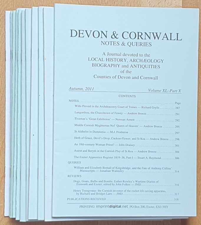 Devon and Cornwall Notes & Queries volume XL, Spring 2007 - Autumn 2011 [10 volumes] plus Index