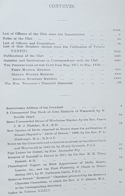 Proceedings of The Dorset Natural History & Antiquarian Field Club Volume XXXIX [39] from May 1917 to May 1918