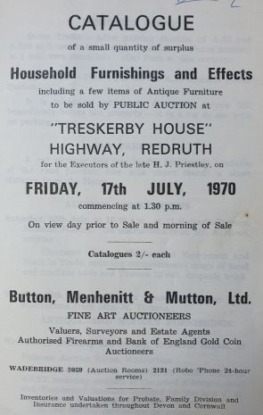 Treskerby House, Highway, Redruth : Household furnishing and effects, library of 2,000 books, Friday, 17th July, 1970 [Auction catalogue)