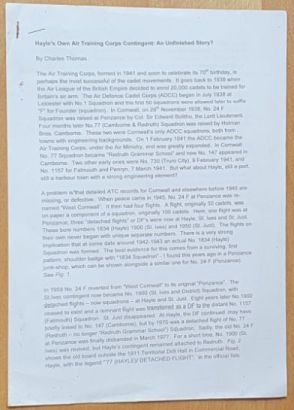 Hayle's Own Air Training Corps Contingent: an Unfinished Story. Together with Senior Division, O.T.C. 1908-1948, special insignia of any 'medical sections' in university contingents