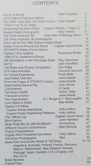 Tall Ships News Issue No.36, Summer 1998. Official Journal of the Cutty Sark Tall Ships' Races