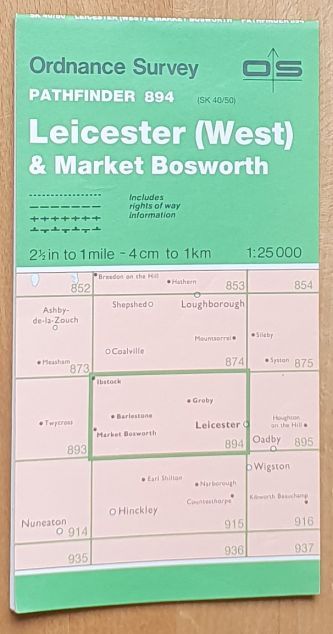 Leicester (West) & Market Bosworth 1:25000 Map, Pathfinder 894 (SO 40/50)