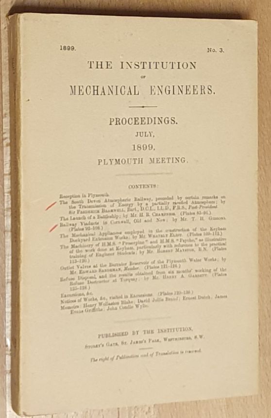 Tne Institution of Mechanical Engineers Proceedings, July 1899, no.3. Plymouth Meeting