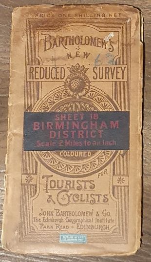 Bartholomew's 'Half Inch to Mile' Map of England & Wales, Sheet 18 Birmingham District (cover has Bartholomew's New Reduced Survey for Tourists & Cyclists )