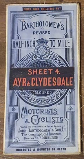 Bartholomew's 'Half Inch to Mile' Map of Scotland, Sheet 4. Ayr & Clydesdale (cover has Bartholomew's Revised Half Inch to Mile for Motorists & Cyclists )