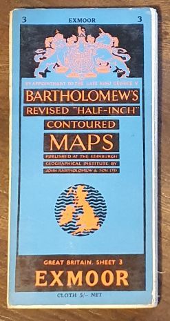 Bartholomew's Revised Half-Inch Map, Great Britain Sheet 3. Exmoor (Cover title: Bartholomew's Revised 'Half-inch' Contoured Maps)