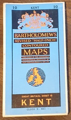 Bartholomew's Revised Half-Inch Map, Great Britain Sheet 10. Kent (Cover title: Bartholomew's Revised 'Half-inch' Contoured Maps)