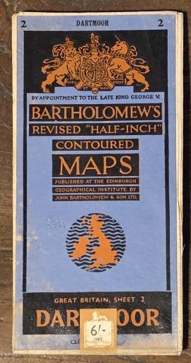 Bartholomew's Revised Half-Inch Map, Great Britain Sheet 2. Dartmoor (Cover title: Bartholomew's Revised 'Half-inch' Contoured Maps)