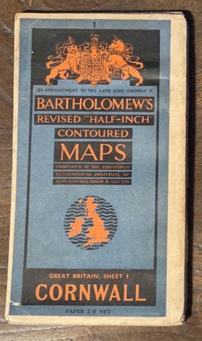 Bartholomew's Revised Half-Inch Map, England and Wales, Sheet 37 (A1). Cornwall (Cover title: Bartholomew's Revised 'Half-inch' Contoured Maps, Great Britain Sheet 1)