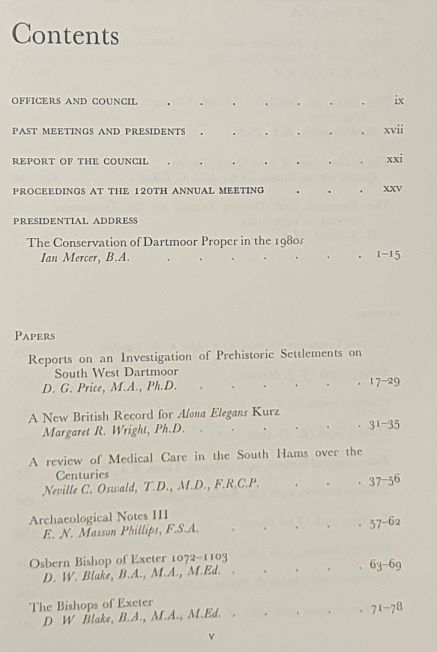 Report and Transactions of the Devonshire Association for the Advancement of Science, Literature and Art Volume 114, Moretonhampstead 1982
