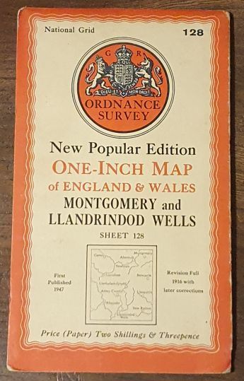 Montgomery and Llandrindod Wells. Sheet 128. One-Inch Map of England & Wales, New Popular Edition [l:63360]