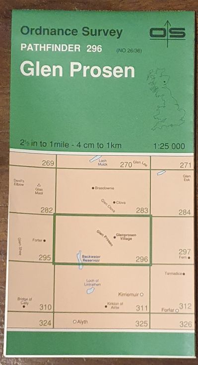 Glen Prosen. 1:25000 Map, Pathfinder 296 (NO 26/36)