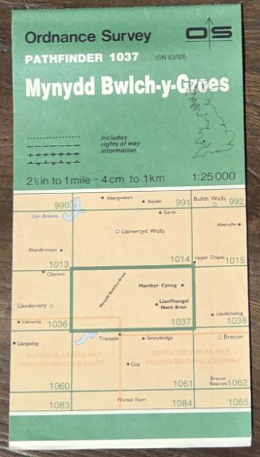 Mynydd Bwlch-y-Groes. 1:25000 Pathfinder Map 1037 (SN 83/93)