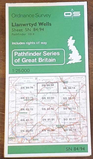 Llanwrtyd Wells. 1:25000 Map, SM 84/94 (Pathfinder 1014)
