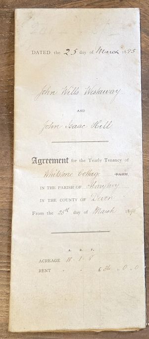 Agreement for the Yearly Tenancy of Whitstone [Whitestone] Cottage in the Parish of Mary Tavy in the County of Devon from the 25th day of March 1895