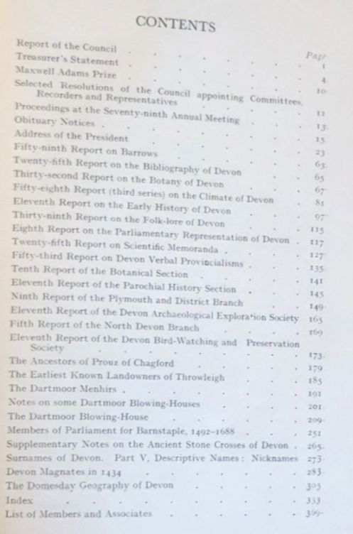 Report and Transactions of the Devonshire Association for the Advancement of Science, Literature and Art Volume LXXII [72], Exeter, September, 1940
