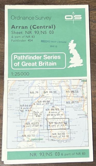 Arran (Central). 1:25000 Map, NR 93/NS 03 & part of NR 83 (Pathfinder 454)