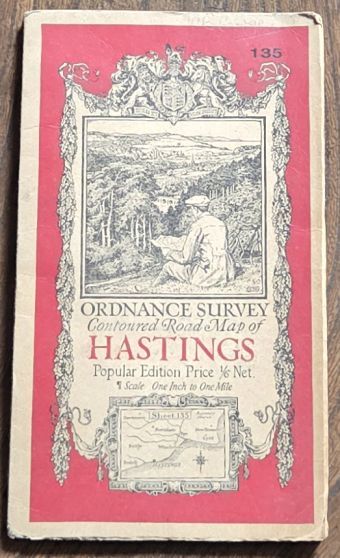 Hastings. Sheet 135, Ordnance Survey Contoured Road Map, Popular Edition, Scale One inch to 1 mile [1:63360]