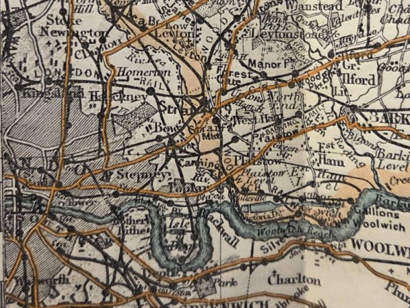 Bacon's County Map and Guide of Essex with parts of adjoining counties, for cyclists and tourists, showing Danger Hills