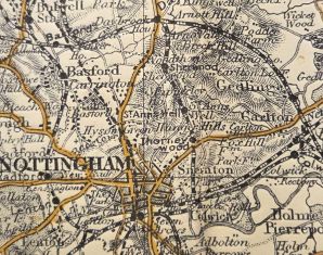 Bacon's County Map & Guide of Nottingham [Nottinghamshire] for cyclists and tourists from the Ordnance Survey