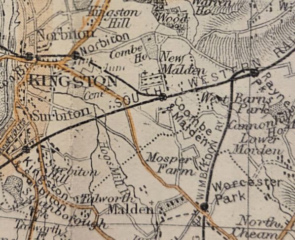 Bacon's County Map and Guide of Surrey with parts of adjoining counties, for cyclists and tourists, showing Danger Hills