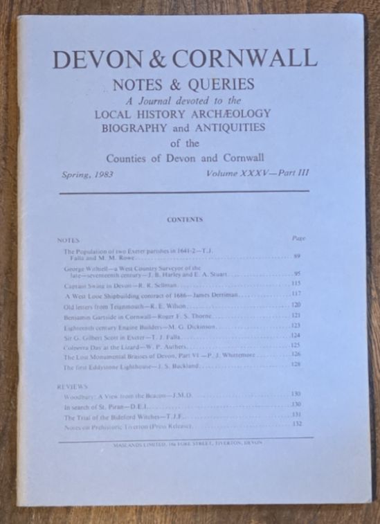 Devon and Cornwall Notes & Queries volume XXXV, Part III, Spring 1983