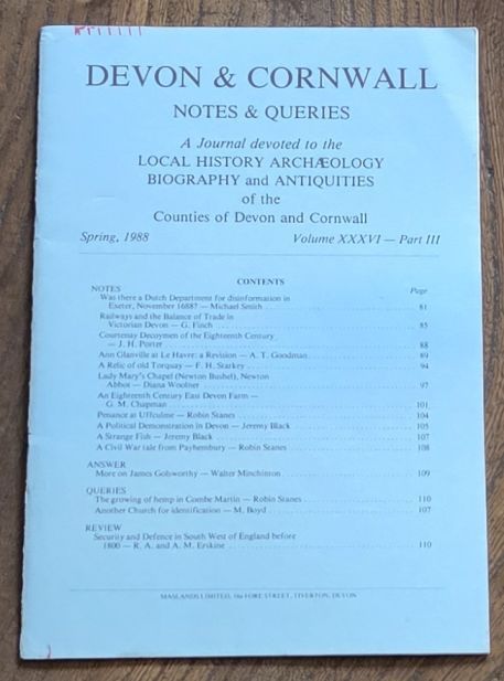 Devon and Cornwall Notes & Queries volume XXXVI, Part III, Spring 1988