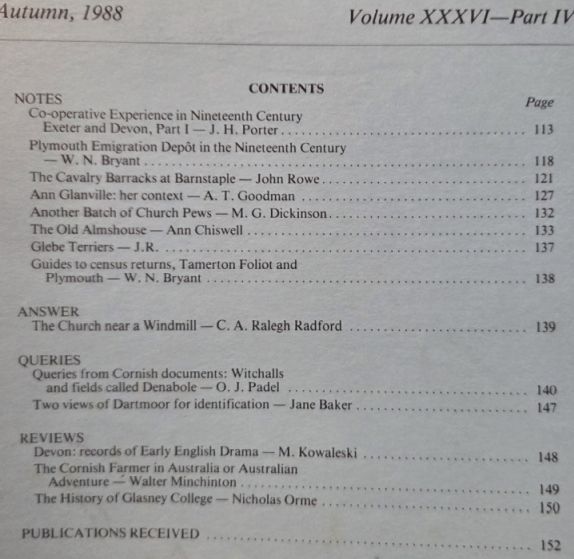 Devon and Cornwall Notes & Queries volume XXXVI, Part IV, Autumn 1988