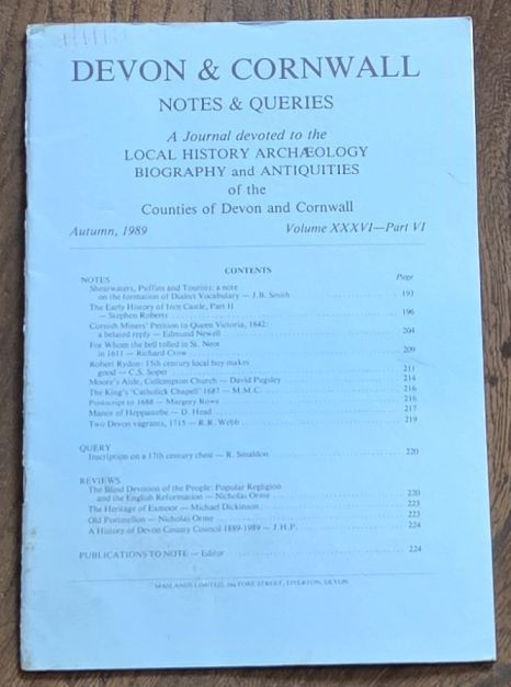 Devon and Cornwall Notes & Queries volume XXXVI, Part VI, Autumn 1989