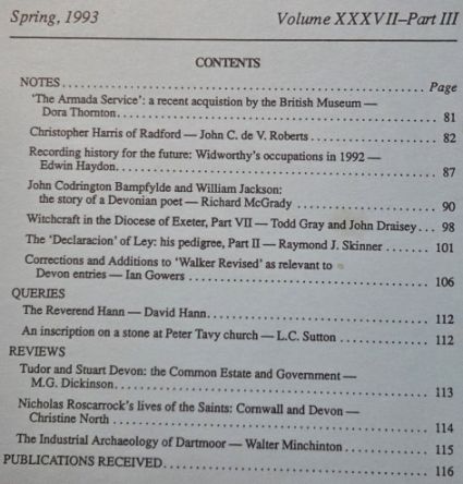 Devon and Cornwall Notes & Queries volume XXXVII, Part III, Spring 1993